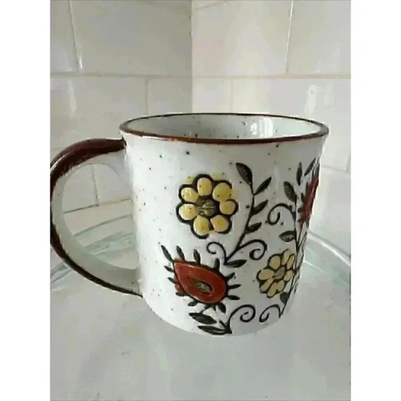 Vintage Stoneware Yellow & Orange Flowers Coffee Mug Vintage - Picture 7 of 14